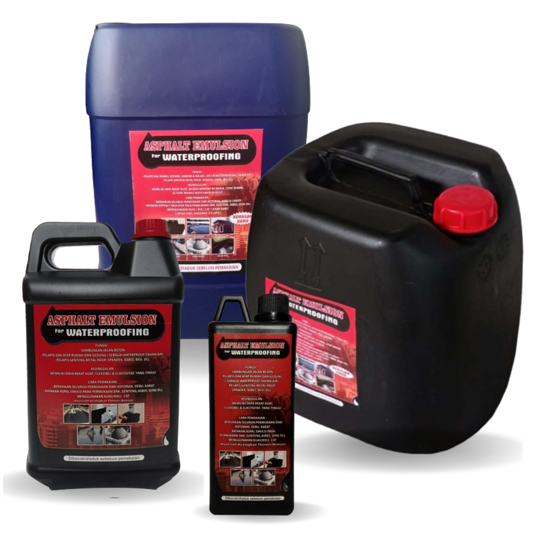 Aspal cair anti bocor Asphalt Emulsion kemasan 1 kg, 5 kg, 20 kg dan 25 kg