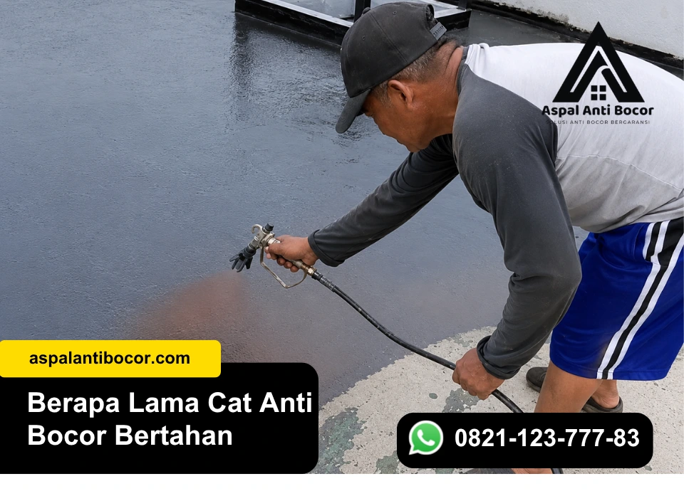 Lapisan cat anti bocor pada dak beton yang masih dalam kondisi baik setelah beberapa tahun